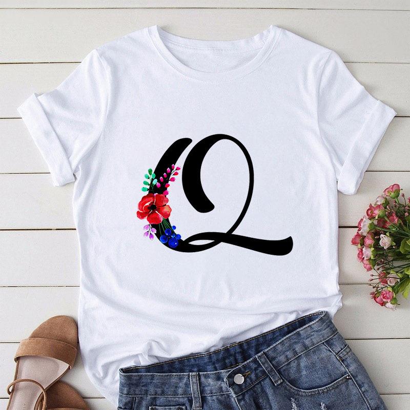 Large Size T-Shirt 26 English Letters Butterfly Print T-Shirt Women'S Short-Sleeved Women'S Clothing