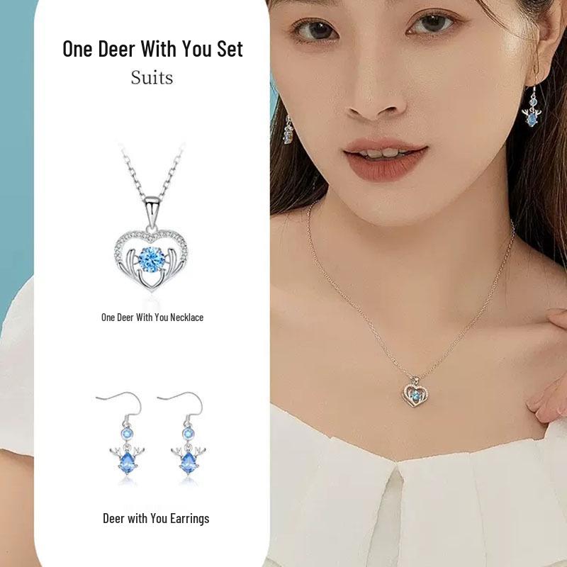 Deer with You Sterling Silver Necklace - Bouncing Heart Pendant, Ideal Gift for Women, Girlfriend's Birthday, or Christmas.