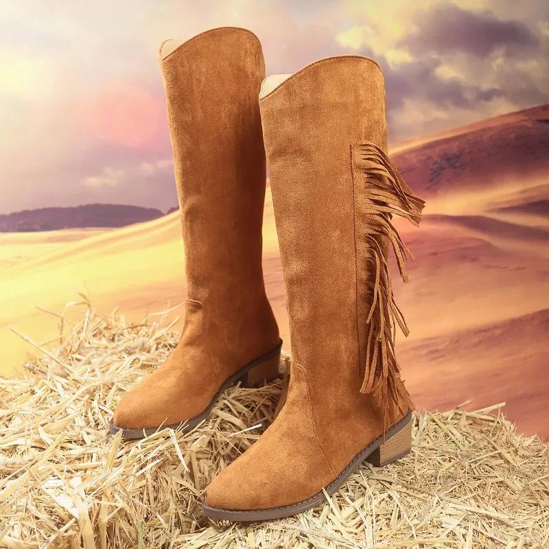 Fashion Women's Shoes 2024 Hot Sale Knee-High Women's Boots Fashion Tassel Modern Boots Women High Quality Slip-on Solid Shoes for Women