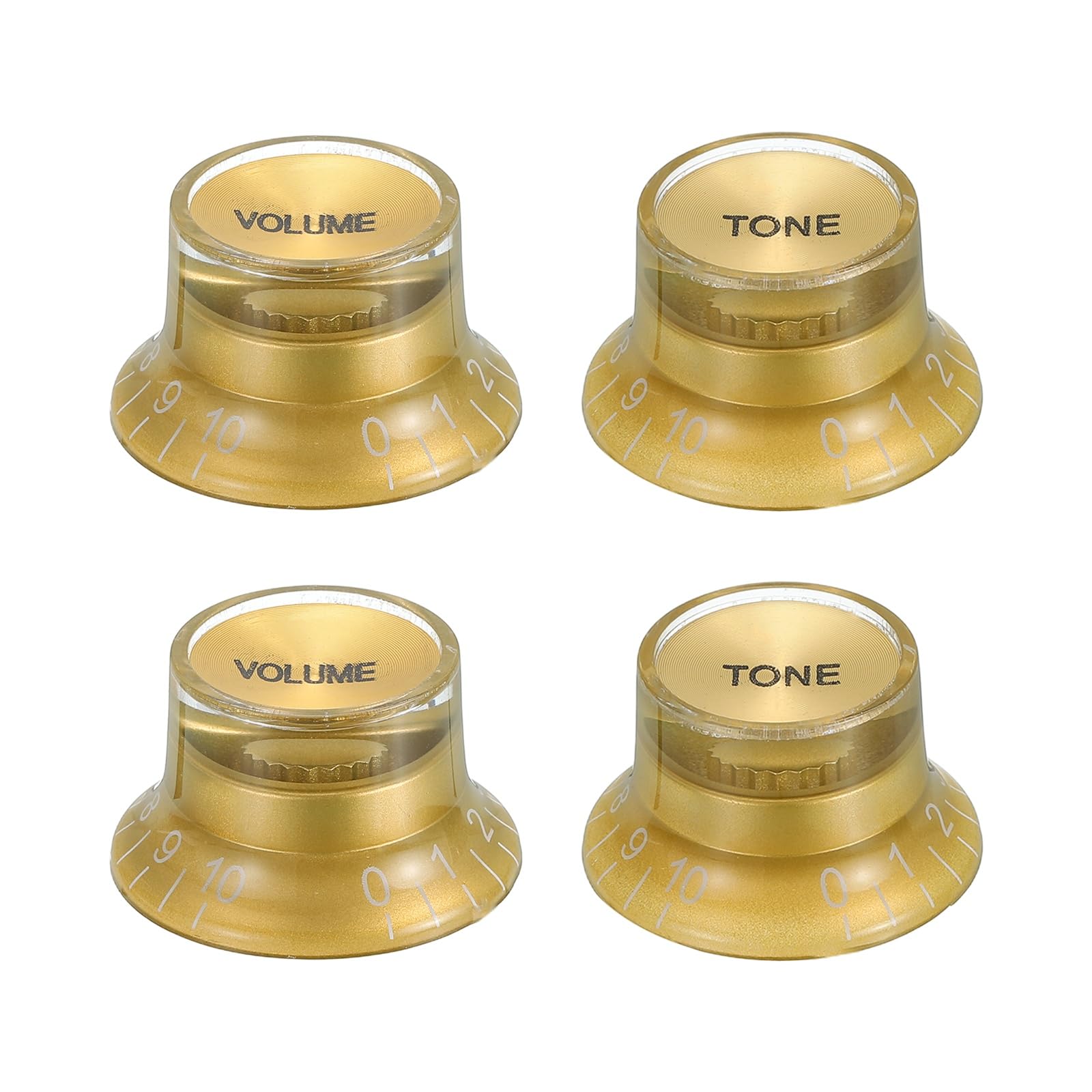

uxcell Guitar Control Metric Top Hat Bell for Electric Guitars and Split Shaft Set of 4 x Tone x Knobs, Knobs, Basses, Pots, (Volume 2, 2), Gold/Gold