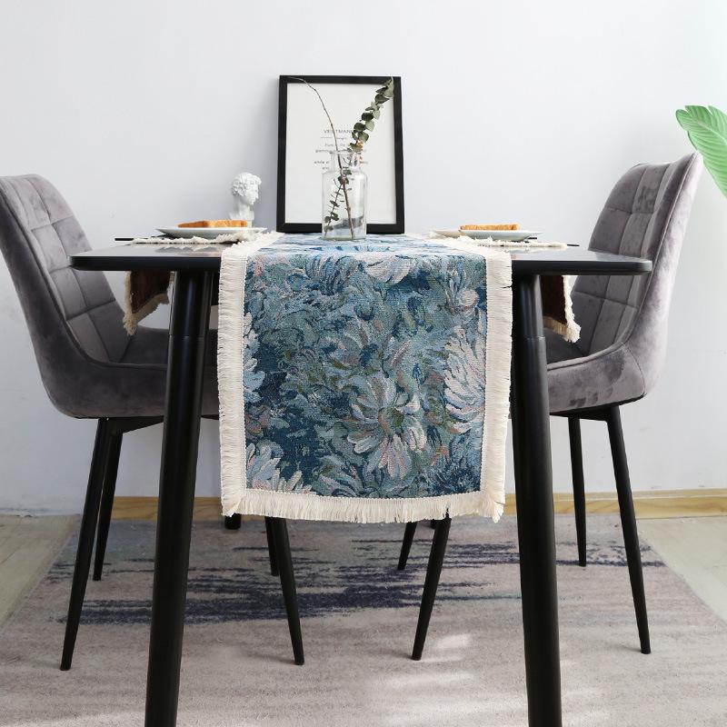 American Retro Table Runner Jacquard Fabric Ins Style Tassel Table Flag Coffee Table TV Cabinet Long Tablecloth