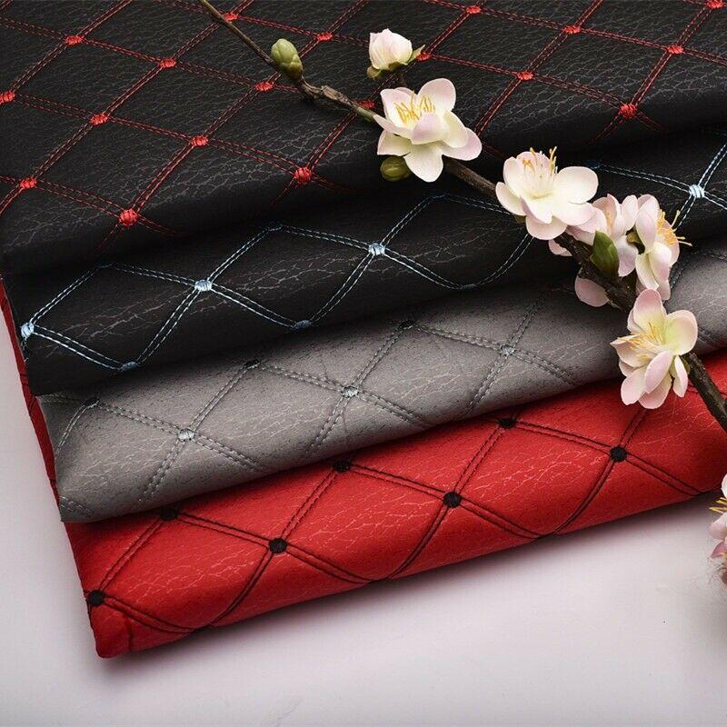 100cm Plaid Embroidery Sponge Fabric Imitate Leather Thick Quilted Cloth for Car Interior DIY Roof Seat Home Upholstery Material