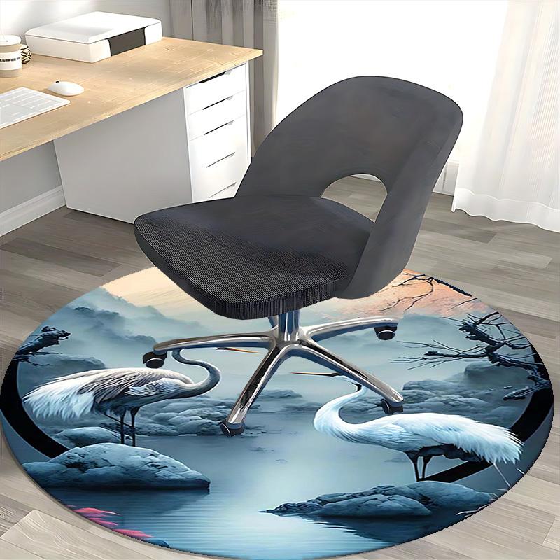 1pc Anime Crane Design Round Carpet Office Chair Mat, Non Slip Rug for Home Decor, Gift, Office, Living Room, Bedroom