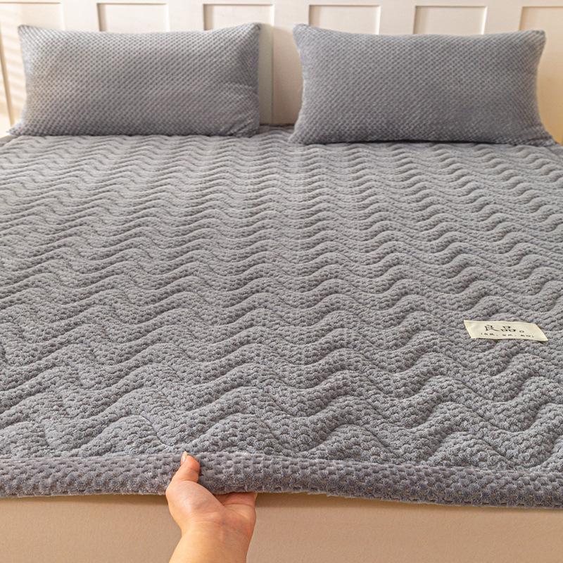 Thick Plush Winter Bed Pad - Solid Color, Warm Milk Velvet Mattress for Dormitory or Bedroom