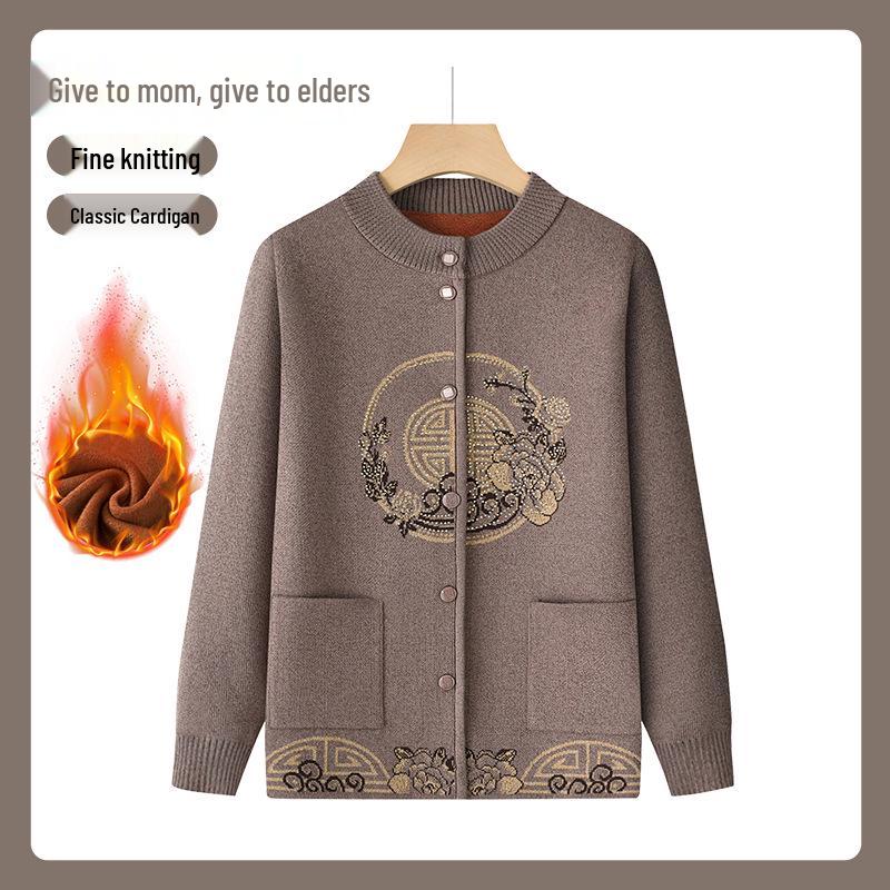 

Women s Fleece-Lined Knitted Cardigan Coat for Autumn/Winter Warmth - Ideal for Mothers and Grandmas 3XL (120-135 jin)