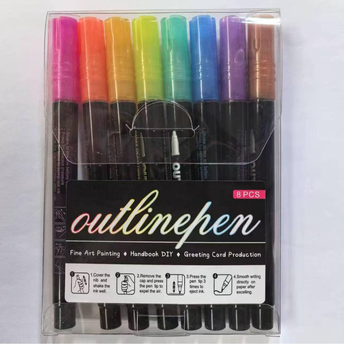 24-Color Glitter Double-Line Outline Pen for Journaling & Handmade Crafts - Metallic 3D Marker