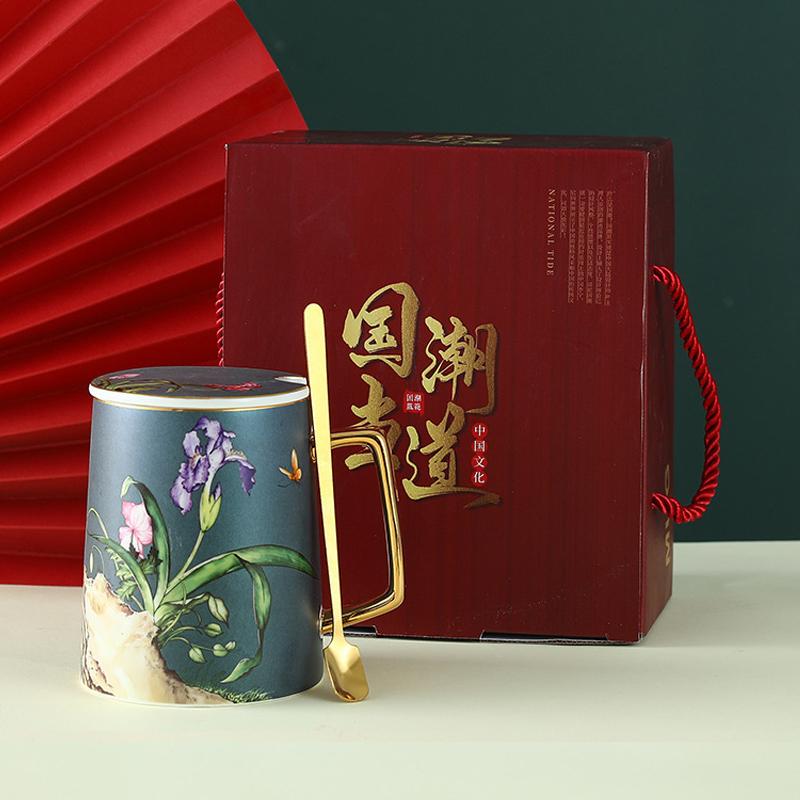 Chinese Style Ceramic Mug With Flower Pattern Vintage Floral Tea Cups With Handles Best Gifts For New Year's Gifts Mother's Day