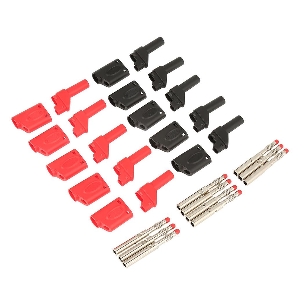 10Pcs 4mm Red Black Safety Fully Insulated Stackable Banana Plug Connectors