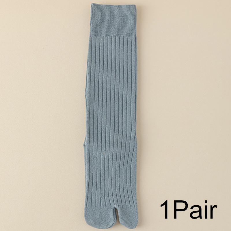 1Pair Vertical Bar Sweat Absorption Knitted Anti Friction Two Finger Socks Personality Cotton Medium Length Tube Split Toe Socks