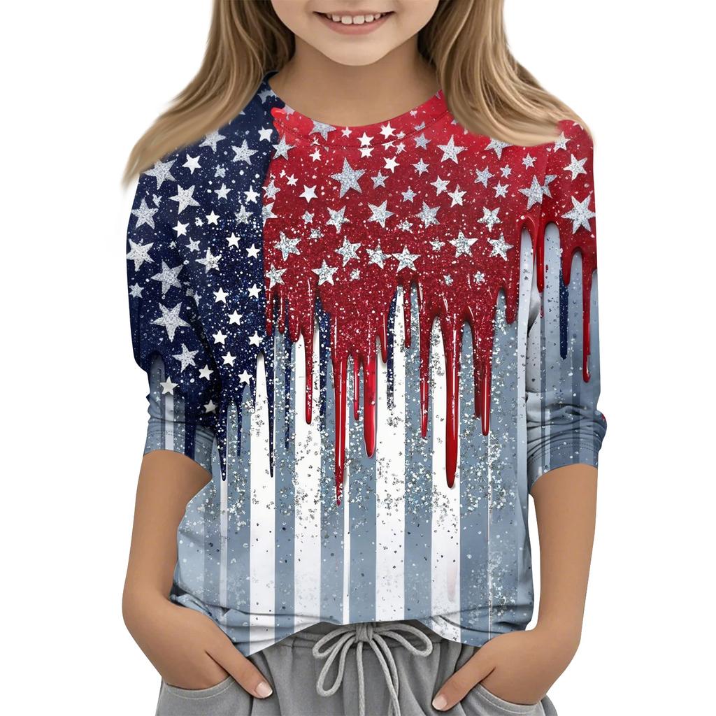 Dětské topy s 3/4 rukávem Tričko s potiskem pro volný čas, pulovrová halenka s kulatým výstřihem