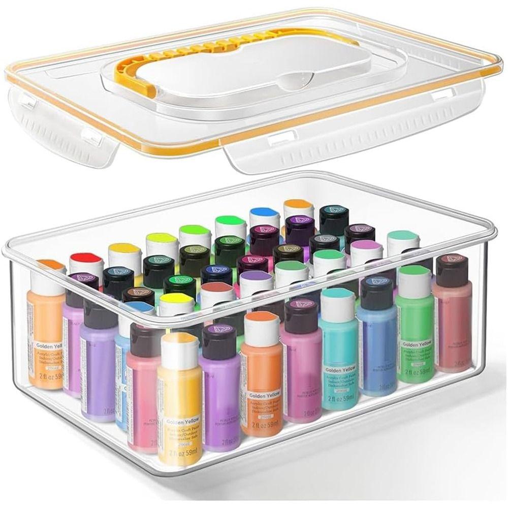 Extra Large Capacity Acrylic Paint Storage Box with Handle Clear Box  for Acrylic Paint