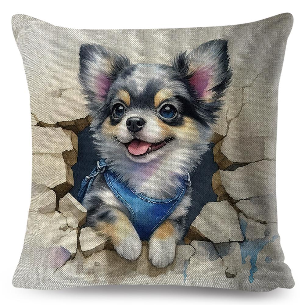 3D Crack Wall Lifelike Puppy Print Throw Pillow Cover Gentle Skin Touch Sofa Bedroom Household Decor Present