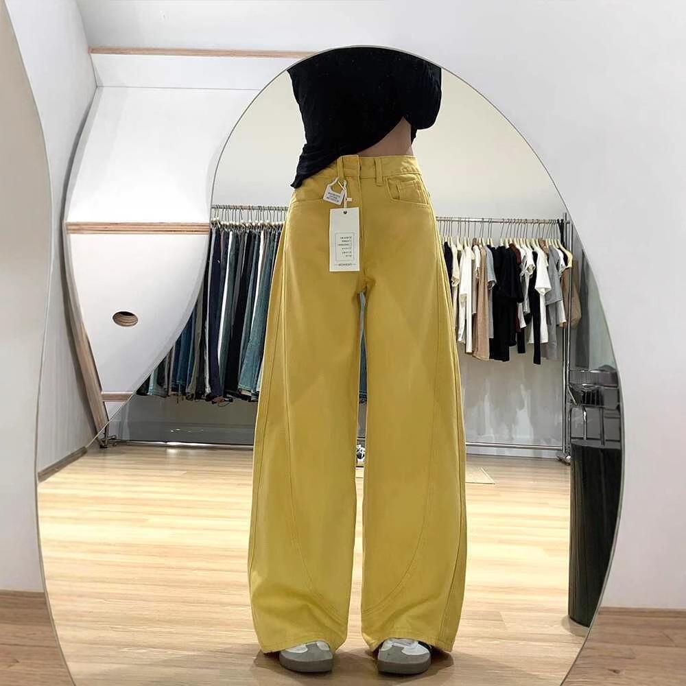 

Autumn Women s High Waist Wide Leg Yellow Jeans – Long, Loose, and Slimming Small жовтий/лист