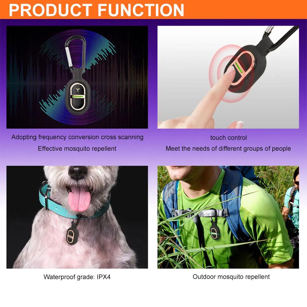 1-5pcs Ultrasonic Mini Mosquito Repellent with Carabiner Lightweight Anti-mosquito Bite Pendant for Kids Adults Outdoor Camping