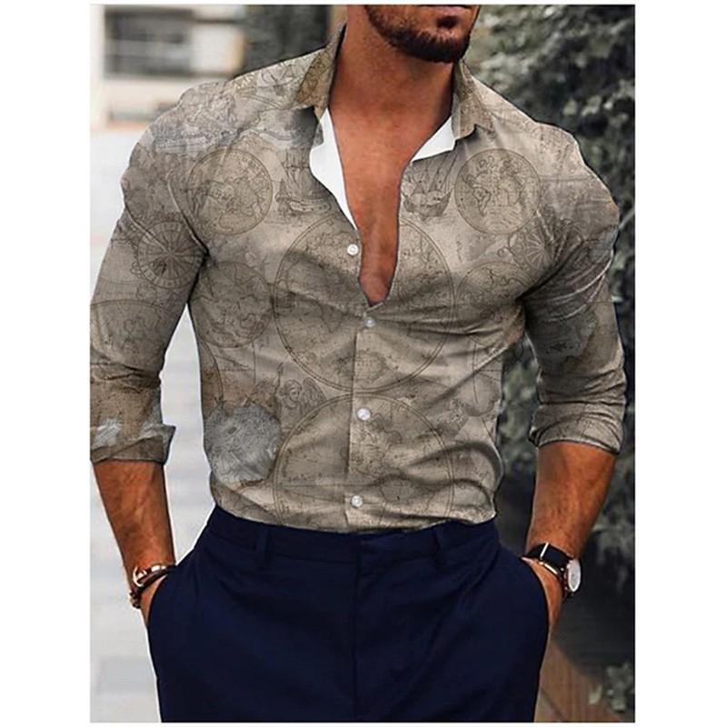 Spring and Autumn New Men's Men's Long Sleeve Shirt Casual Printed Shirt