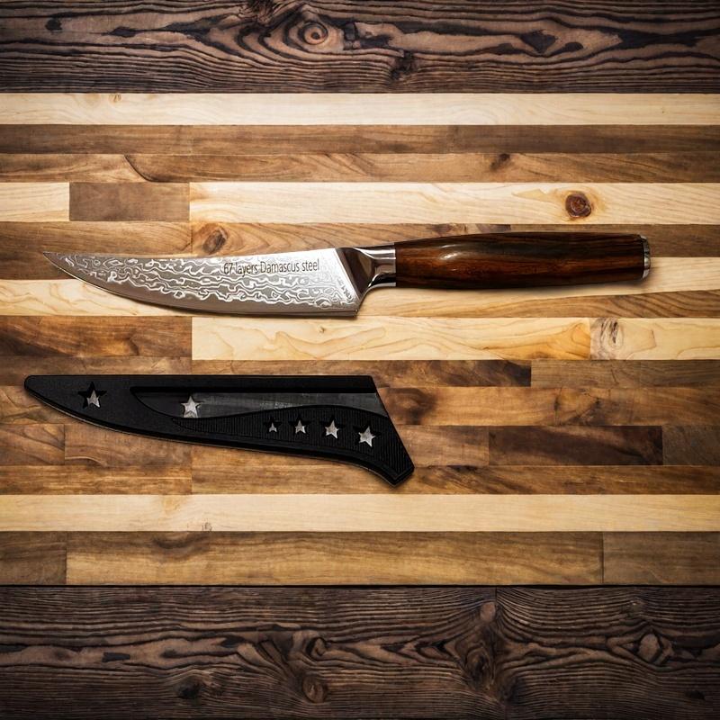 5 Damascus Steel Versatile Knife And Steak Knife VG10 Is Super Sharp With Ebony Handle - Razor-Sharp Durable Blade For Kitchen