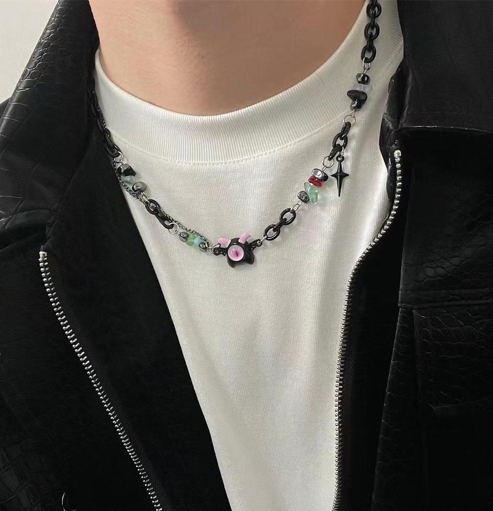 Men's Durable Titanium Steel Cuban Chain Necklace with Zircon Pendant