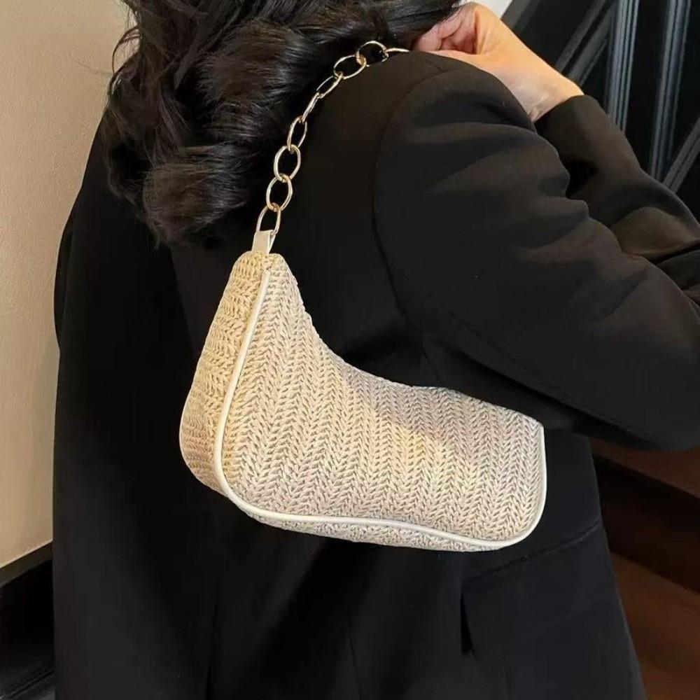 Square Weave Underarm Bag Zipper Clutch Bag Portable Beach Handbag Outdoor