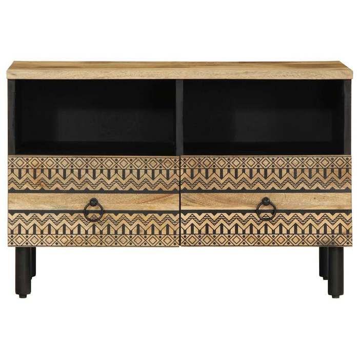 VidaXL Meuble TV noir 70x33,5x46 cm bois massif manguier brut, banc TV, meuble hifi, centre de divertissement, buffet TV, 4018629