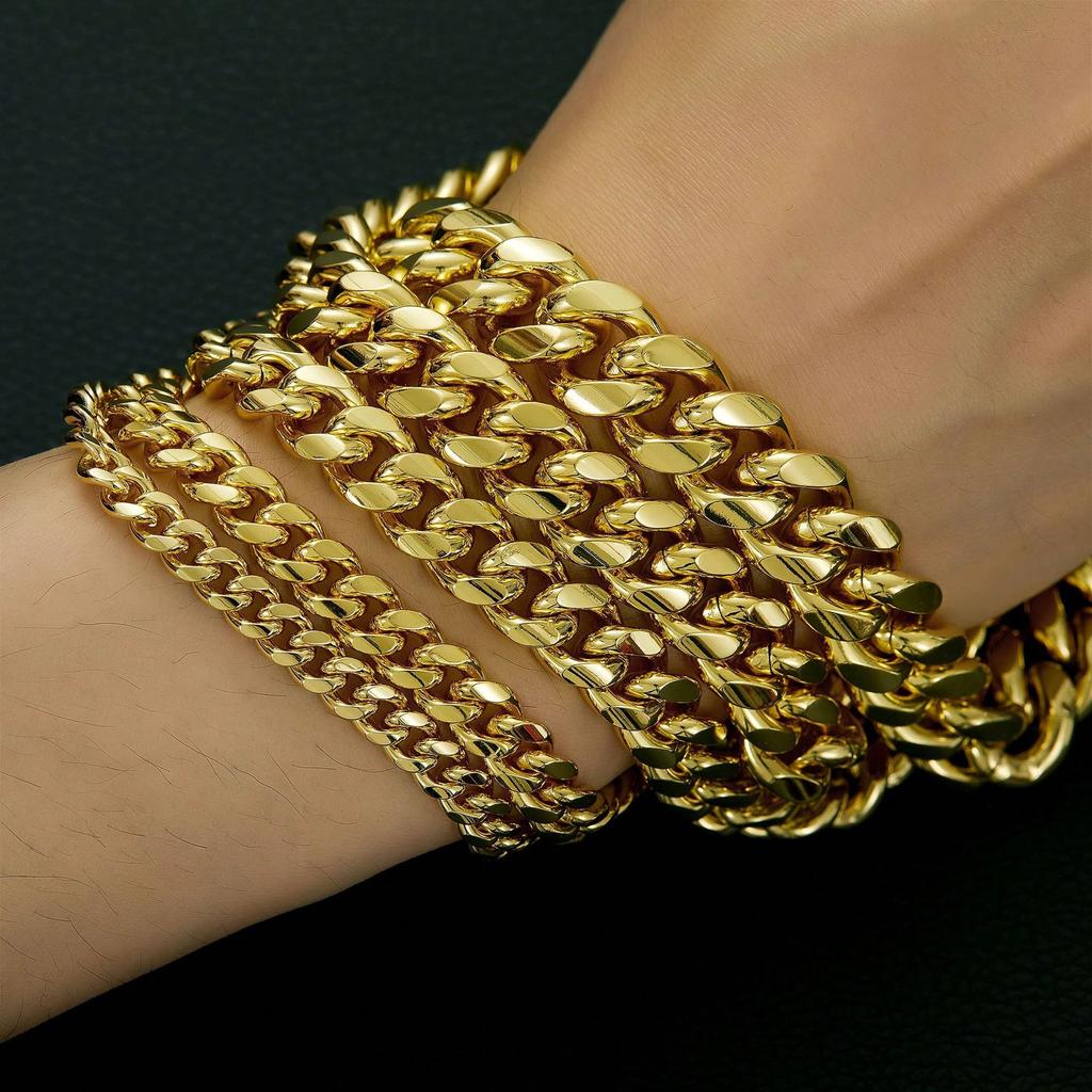 Nerezová ocel pozlacená 14K zlatem Kubánský řetězový náhrdelník pro muže 6 mm Miami Curb Link s pružinovým zapínáním z kubického zirkonu