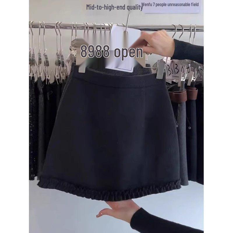 

Korean Style Wool A-line High Waist Lace Skirt - Autumn/Winter Women s Slimming Hip-hugging Design 2XL (128-138 lbs)