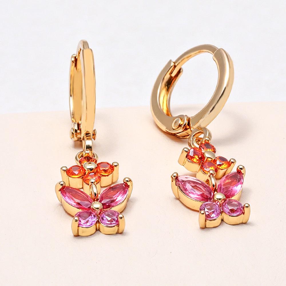 Elegant Zircon Butterfly Flower Earrings - Versatile Light Luxury Style for Women