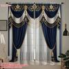2 Stück Luxus-Stil Halbtransparente Polyester-Vorhänge mit goldener Quastenverzierung, Marineblaues Satin, Exquisite Schnitzerei für reichen Fall