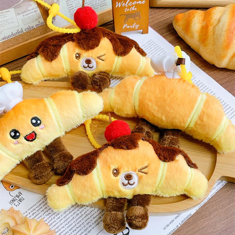 Cute Creative Plush Croissant Keychain Cartoon Bread Doll Pendant Car Keychain Plush Doll Backpack Decorative Accessories Gift