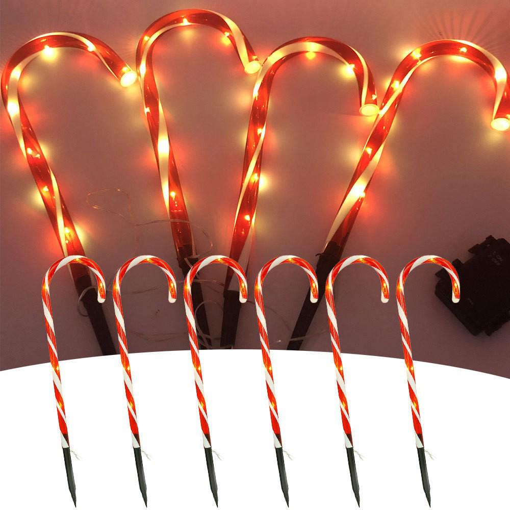 Solar-Powered Christmas Star & Snowflake Ornaments with Candy Cane Light Stakes