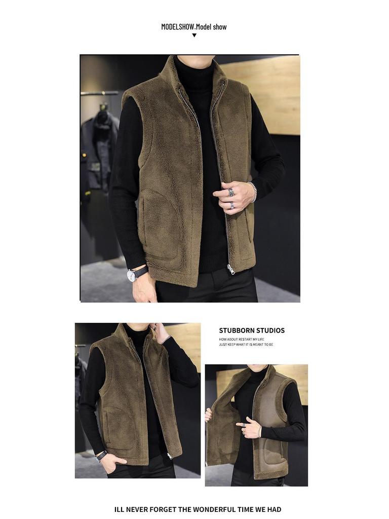 Woodpecker Men's Reversible Fleece and Leather Vest - Autumn/Winter Lambswool Sleeveless Jacket