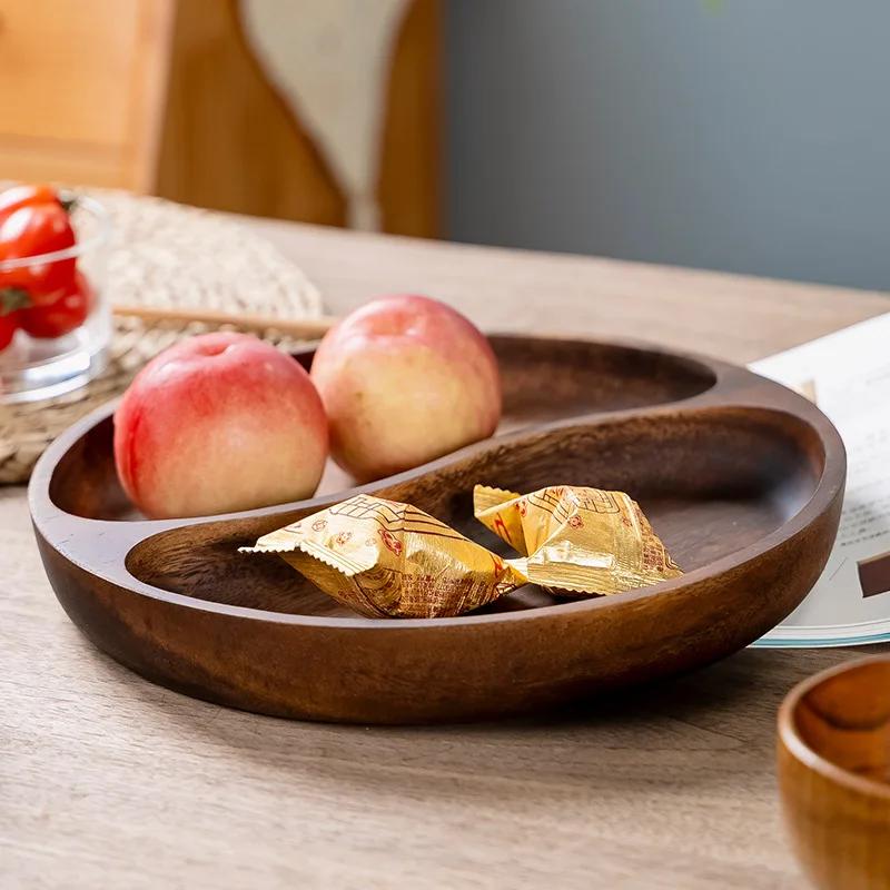 Wooden Fruit Plate Snacks Compartment Tray Home Living Room Fruit Plate Nuts Snacks Platter Kitchen Supplies