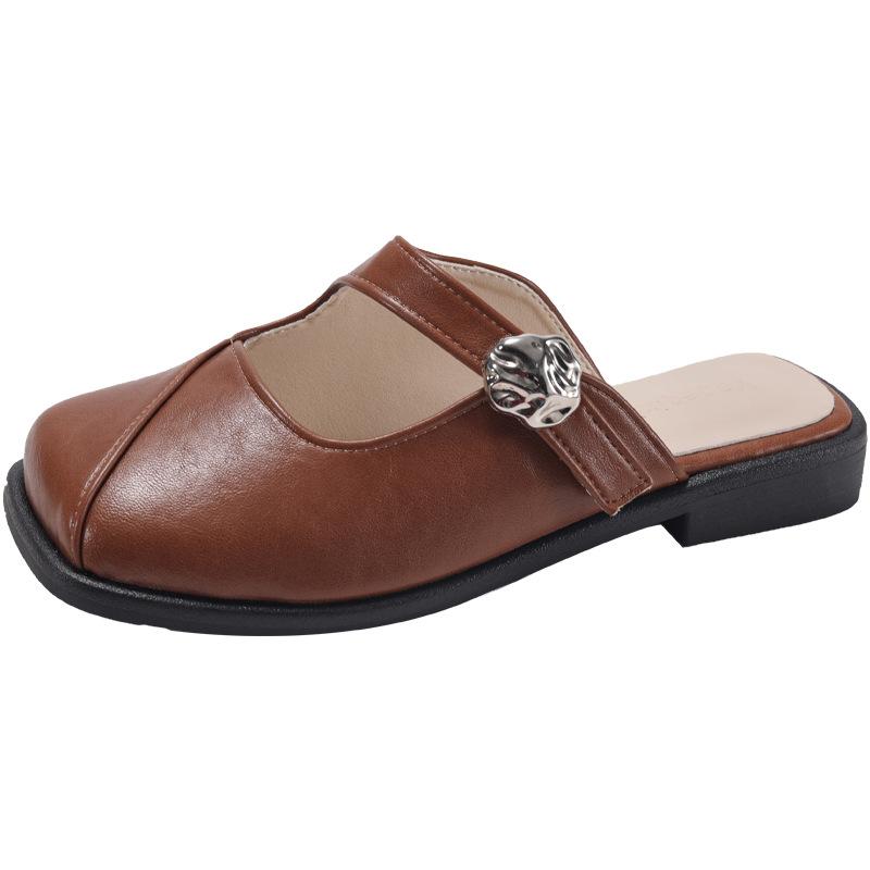 Tragen Sie flache, vielseitige, quadratische, coole Hausschuhe für Damen 2025 neu Frühling und Sommer niedriger Absatz Retro Lazy Bag Kopf halbe Schleppe