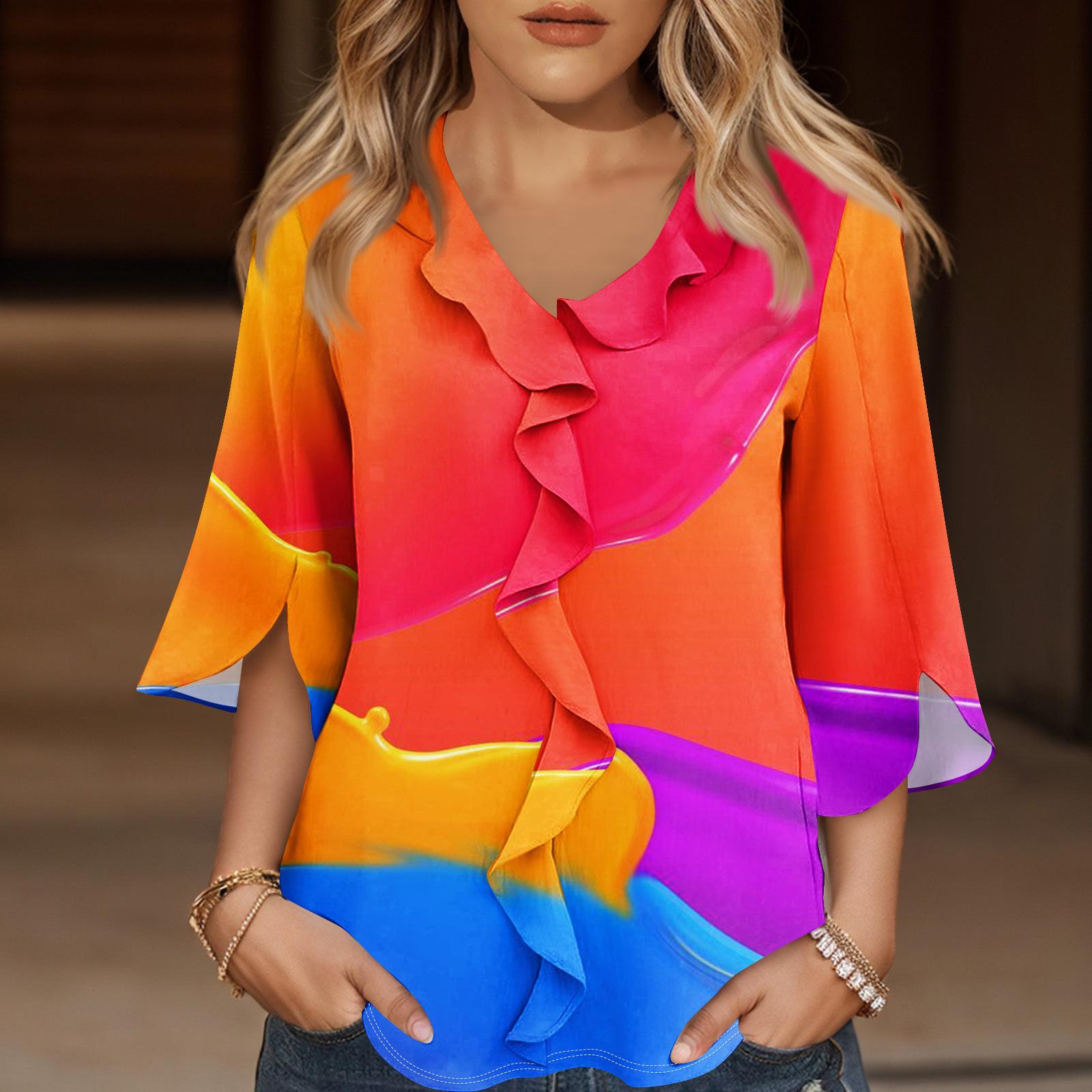 

Рубашки с рукавом 3/4 для женщин, милые топы, футболки с рисунком, блузки, повседневные базовые топы больших размеров, пуловеры L