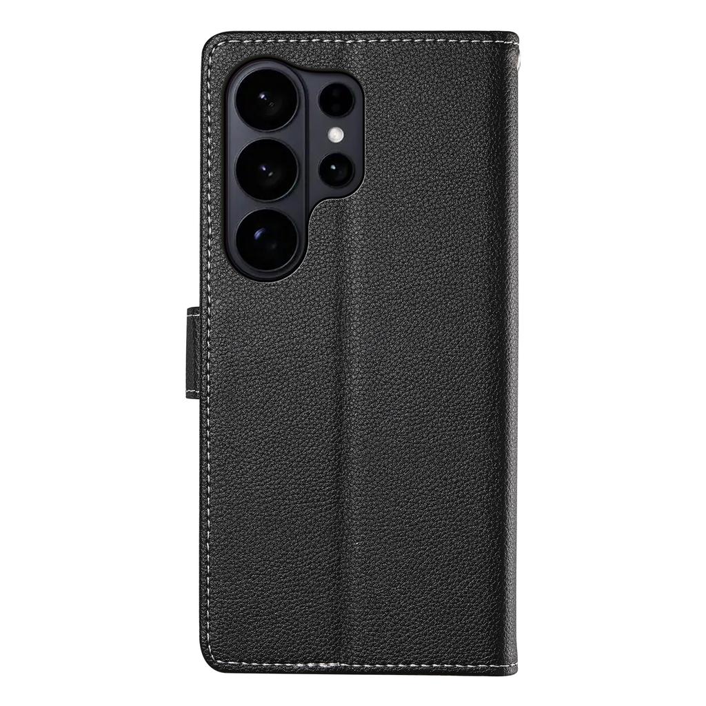 For Samsung Galaxy S26 Ultra Case Magnetic Snap Litchi Texture Leather Wallet Phone Cover with Wrist Strap