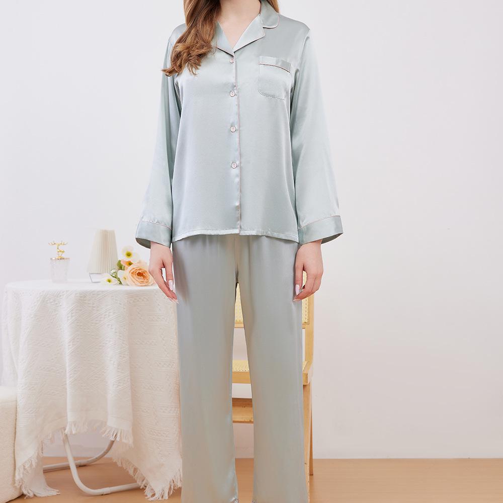 Women's 100% Mulberry Silk Pajama Set - 19 Momme, Long Sleeve, Long Pants, Plus Size, Autumn/Summer.