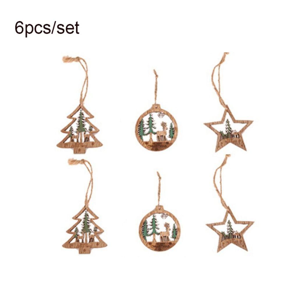 6pcs Decorative Christmas Tree Hanging Ornaments Hollow Hollow Out Star Decoration  Holiday