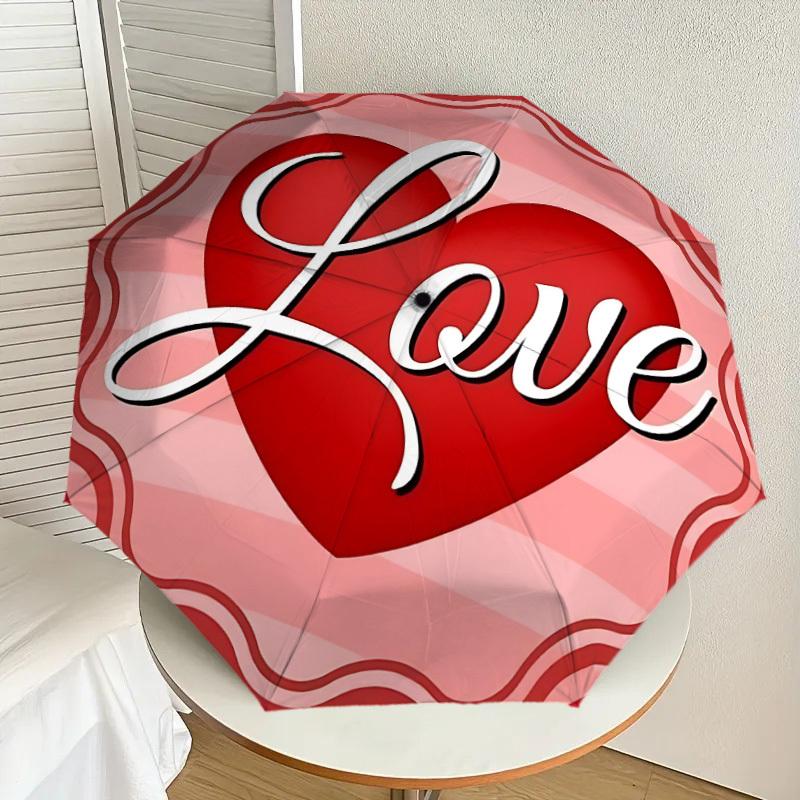 1pc Love Heart Print Automatic Open/Close Umbrella, 8-Rib Sturdy Frame, Umbrella for Travel, Everyday, Formal Events Yy251126058