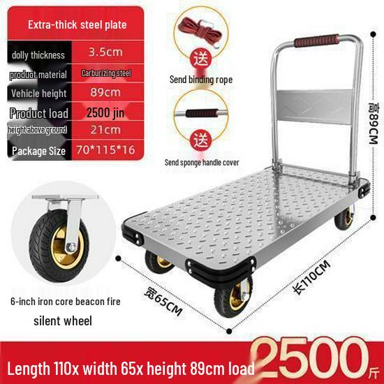 Foldable Steel Flatbed Hand Truck - Portable Small Trolley for Transporting Goods