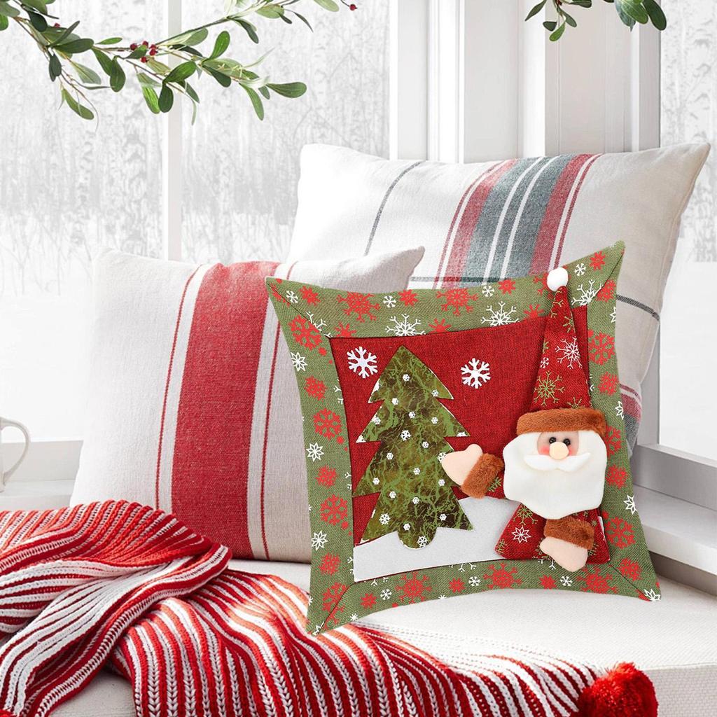 Christmas Pillow Covers 15x15Inch Christmas Theme Soft Pillowcase Cushion Covers With Tree And Snowflake Design For Home Living