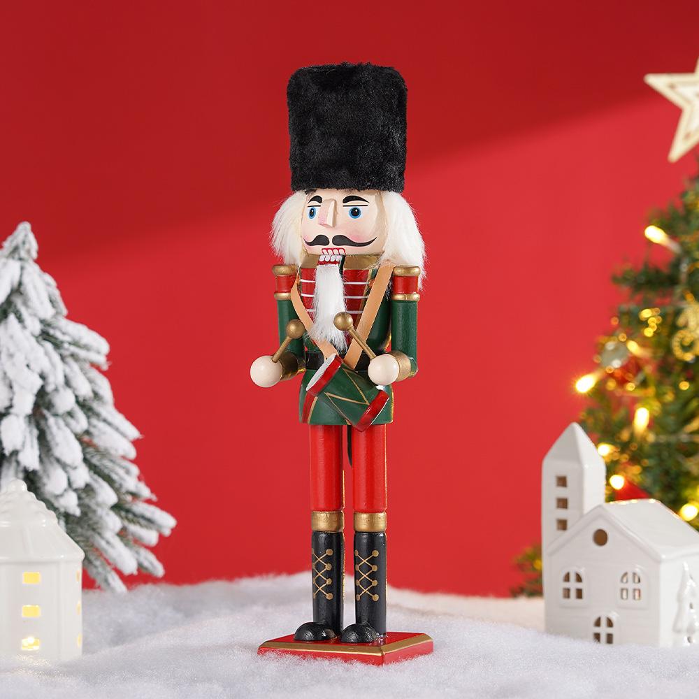 30cm Wooden Nutcracker Ornament Soldier Figurement Handcraft Doll Toy Home Office Table Xmas Decoration Statues Christmas Gift