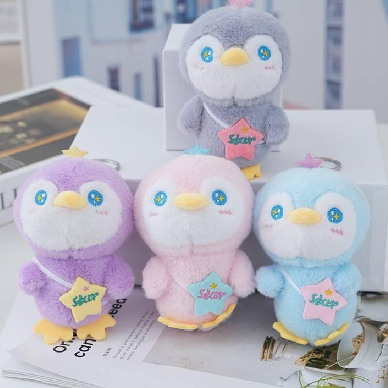 Adorable Plush Penguin Keychain With Star Pattern In Soft Velvet Cotton Stuffing