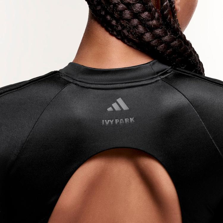 adidas Ivp Stampa Logo Lucido Pullover Girocollo Manica Lunga Raglan Corto Slim Fit T-Shirt Top da Donna Nera IL9502