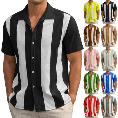 Pánske pásikové košele s krátkym rukávom s potlačou na gombíky Pánske módne košele s krátkym rukávom na voľný čas