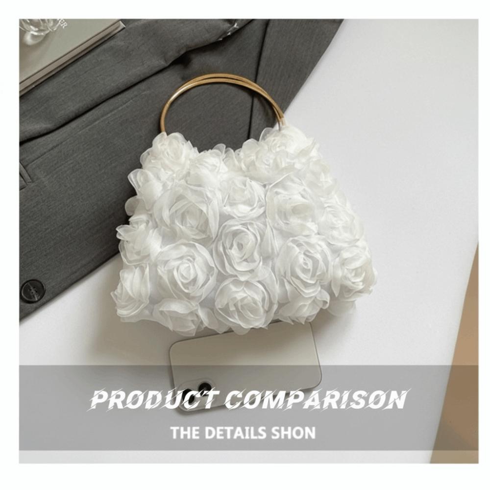 Versatile Elegant Floral Clutch Purse Black/White Metal Handle Bridal Handbag Lace Floral Rose Flower Prom Bag For Women