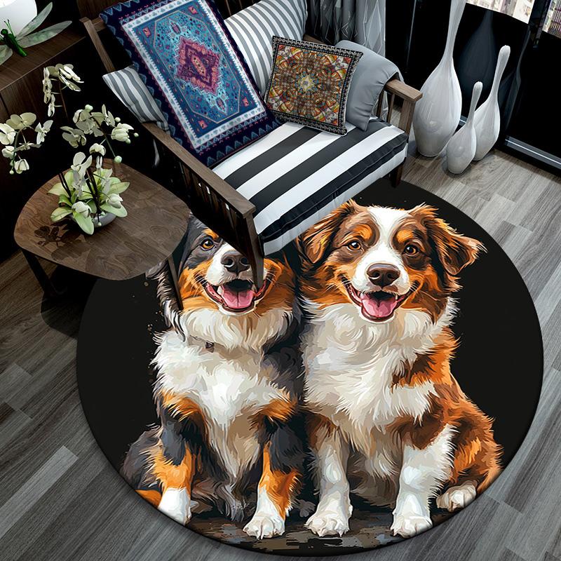 Australian Shepherd Dogs Round Area Rug,Carpet Rug for Living Room Bedroom Sofa Playroom Decor,Non-slip Floor Mat