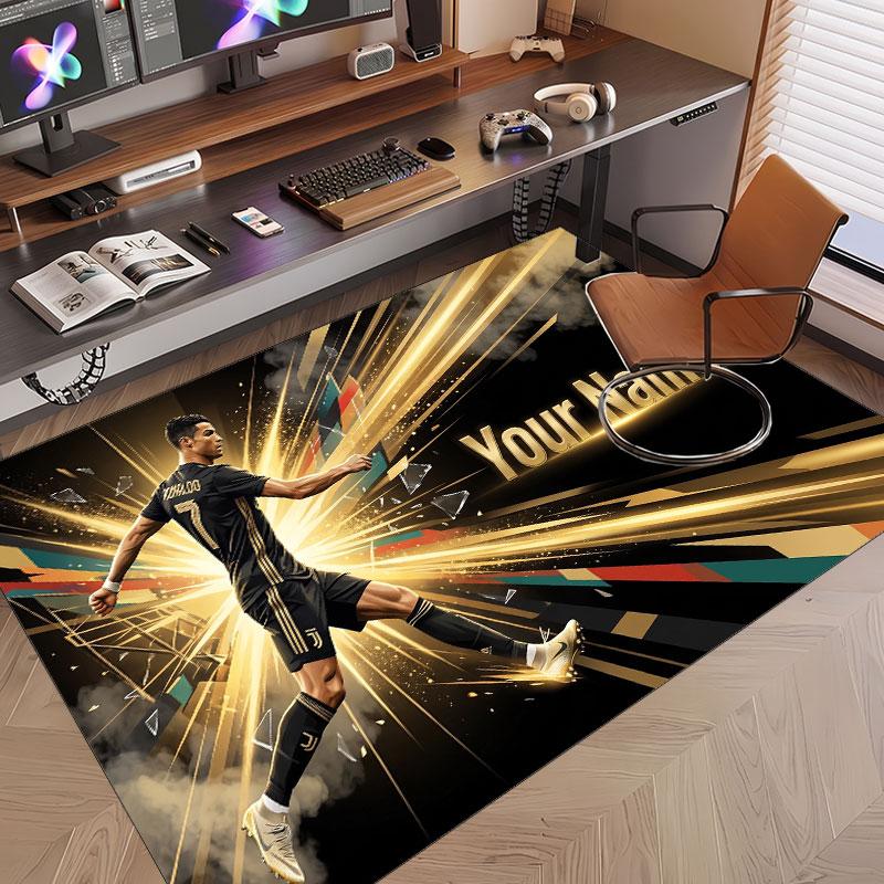 Custom Rug Cristiano Ronaldo Pattern Print Name Text Soft Non‑Slip Floor Carpet for Home Indoor Decoration