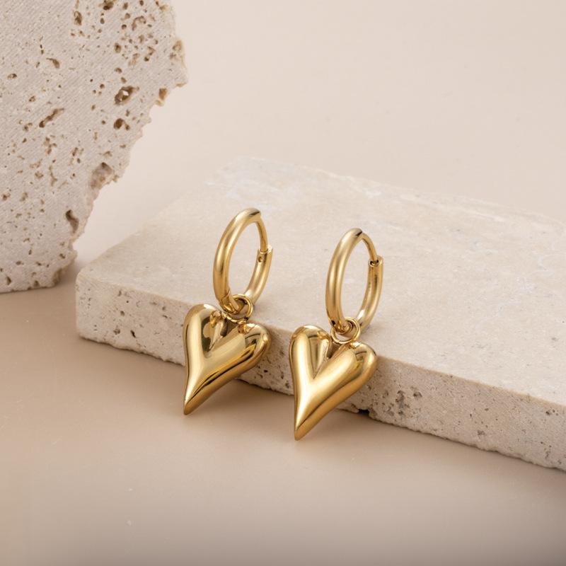 Stainless Steel Chic Heart Huggie Hoop Earrings Charm Gold Color Tarnish Free Trendy Fashion Jewelry Accessories for Women Girls