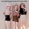 Casual Wear Doll Knitted Sweater Cute Mini PU Leather Skirt for 1/4 BJD 45cm Dolls