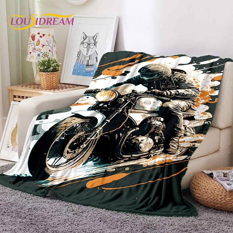 Motocross Modern Retro Motorcycle Soft Blankets,Keep Warm Throw Blanket Comfortable Blanket for Picnic Beds Sofa Home Bedroom