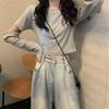Langermede T-skjorter Kvinner Løse Hotsweet Hollow Out Crop Tops Studenter Mote Enkel All-match Våren Uformelt koreansk stil Ins